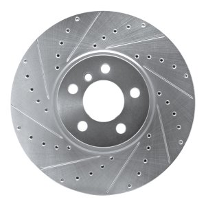 BMW X5 Brake Rotor (1) - Front Left - R1 Concepts - Drilled & Slotted - Silver - `02-`06